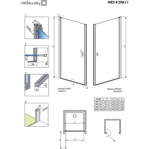Душевая дверь Radaway Nes 8 DWJ I 80 см 10076080-01-01R (стекло 8 мм), хром/прозрачное - фото 6