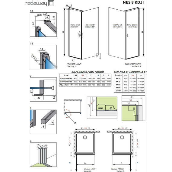 Душевое ограждение Radaway Nes 8 KDJ I 90x80 см R (стекло 8 мм), хром/прозрачное - фото 8