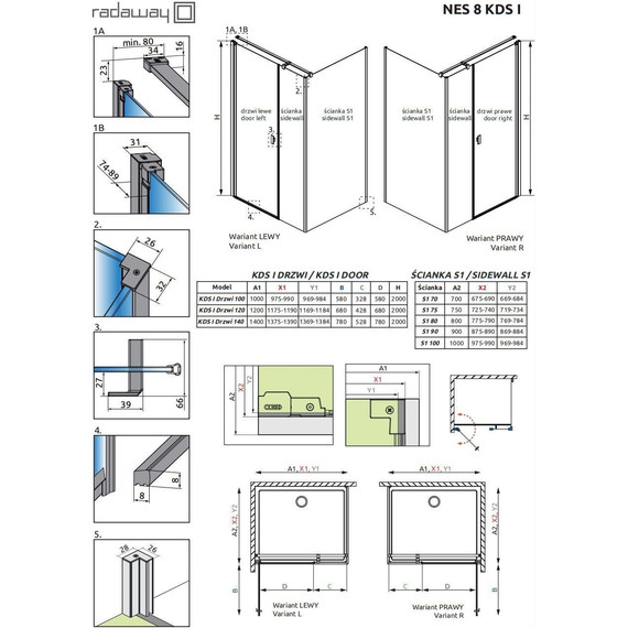 Душевое ограждение Radaway Nes 8 KDS I + S1 120x100 см R (стекло 8 мм), хром/прозрачное - фото 8