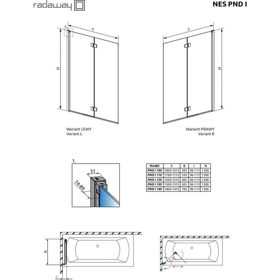 Шторка для ванны Radaway Nes Black PND I 100 см 10010100-54-01L, черный/прозрачное - фото 5