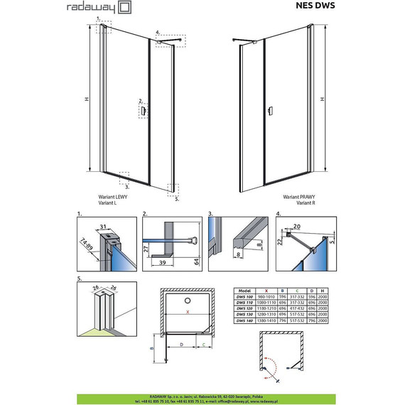 Душевая дверь Radaway Nes DWS 100 см 10028100-01-01L, хром/прозрачное - фото 6