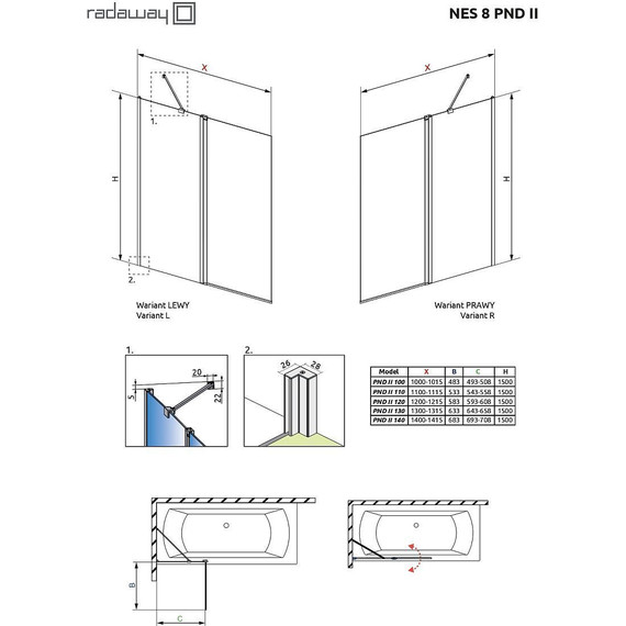 Шторка для ванны Radaway Nes 8 PND II 110 см 10088110-01-01L (стекло 8 мм), хром/прозрачное - фото 4