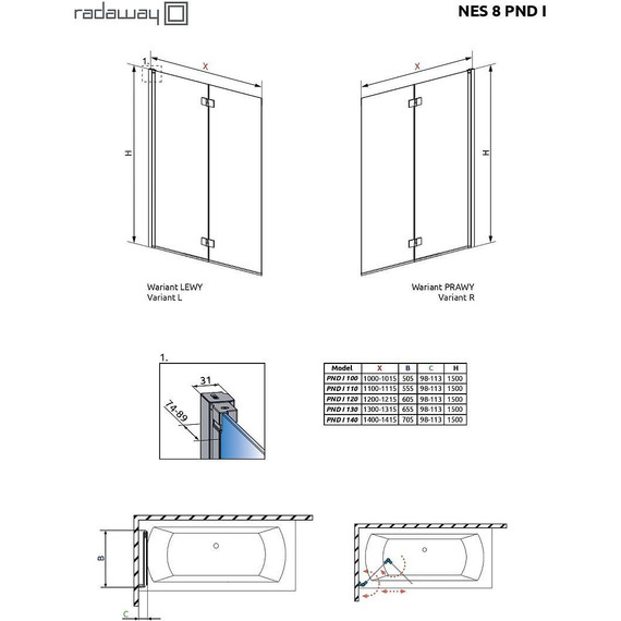 Шторка для ванны Radaway Nes 8 PND I 100 см 10060100-01-01L (стекло 8 мм), хром/прозрачное - фото 6