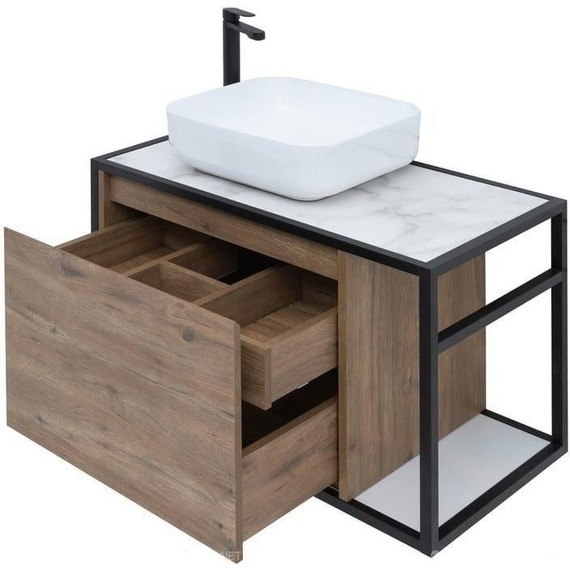 Тумба подвесная со столешницей Aquanet Nova Lite Loft 75 см 261658, дуб рустикальный L - фото 5