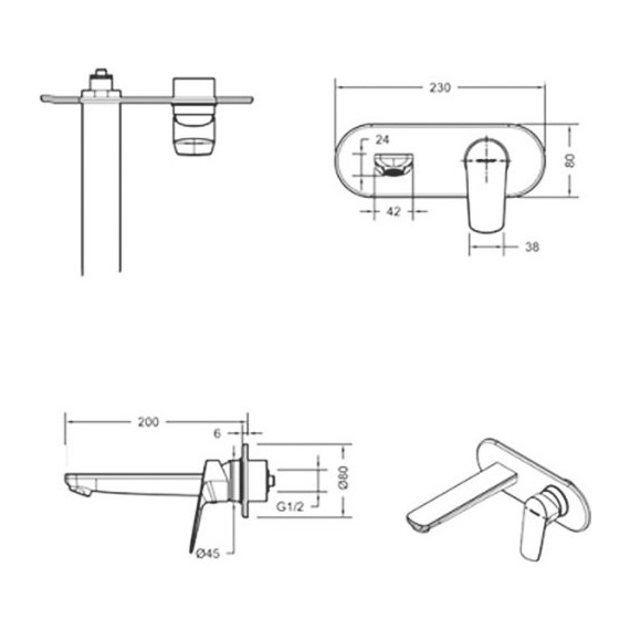 Смеситель для раковины настенный Bravat Rhein P8429564CP-ENG, Цвет производителя: хром - фото 2