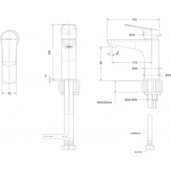 Смеситель для раковины Bravat Rhein F1429564BW-9-ENG, черный матовый, Цвет производителя: чёрный матовый - фото, картинка 3 Смеситель для раковины Bravat Rhein F1429564BW-9-ENG, черный матовый, Цвет производителя: чёрный матовый - фото 3