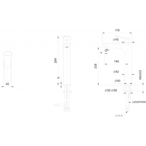 Смеситель для раковины высокий Bravat Rhein F1429564BW-A-ENG, черный матовый, Цвет производителя: чёрный матовый - фото 3