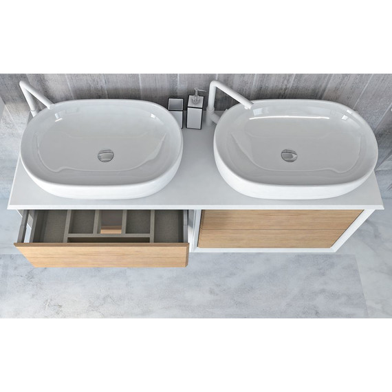 Тумба подвесная с раковиной Cezares Bellagio 70 см 54716, белый/Rovere Tabacco - фото 9