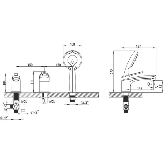 Смеситель для ванны Lemark Luna LM4145C - фото, картинка 3 Смеситель для ванны Lemark Luna LM4145C - фото 3