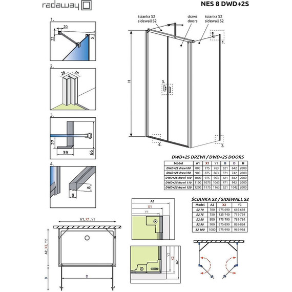 Душевое ограждение Radaway Nes 8 DWD+2S 120x100 см (стекло 8 мм), хром/прозрачное - фото 7