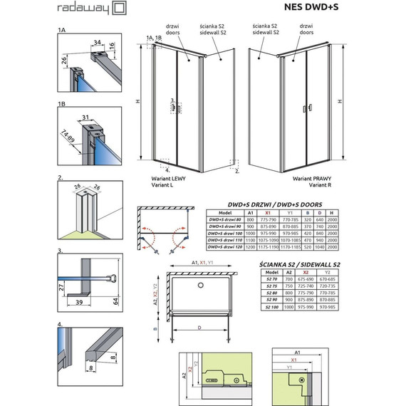 Душевое ограждение Radaway Nes Black DWD+S 90x90 см, черный/прозрачное - фото 6