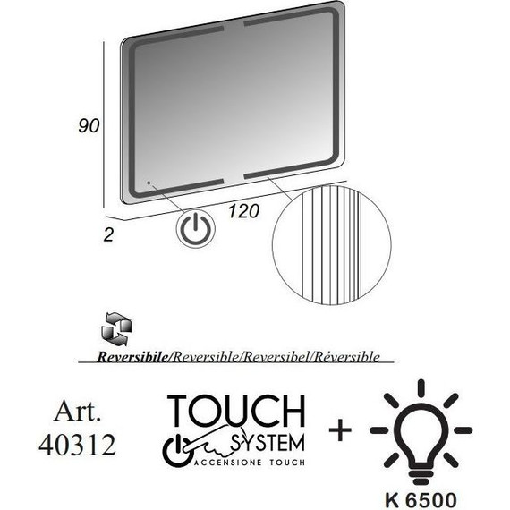 Зеркало Cezares Led 120 см 40312 - фото 2