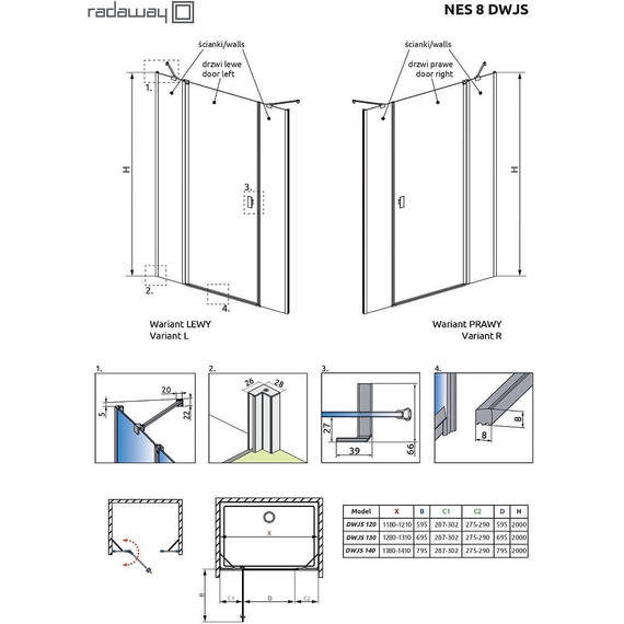 Душевая дверь Radaway Nes 8 DWJS 140 см L (стекло 8 мм), хром/прозрачное - фото 7