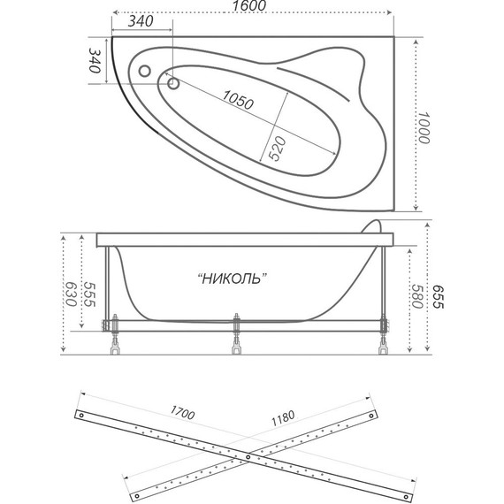 Ванна акриловая Тритон Николь L 160x100x63 см с каркасом - фото 9