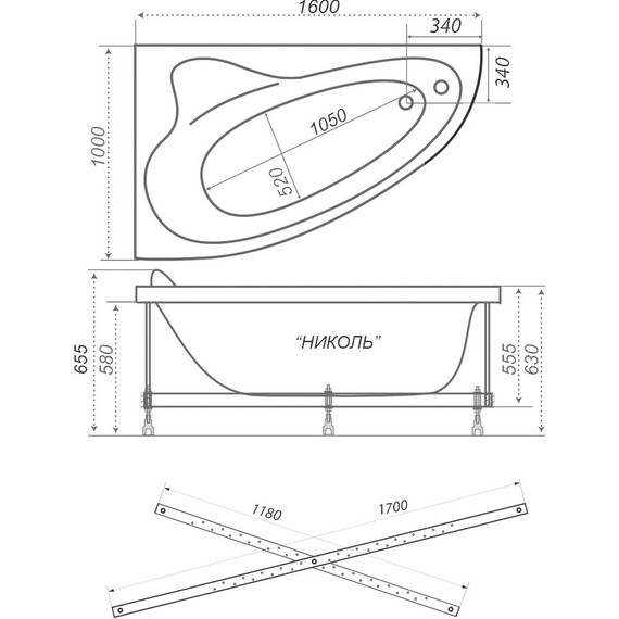 Ванна акриловая Тритон Николь R 160x100x63 см с каркасом - фото, картинка 9 Ванна акриловая Тритон Николь R 160x100x63 см с каркасом - фото 9