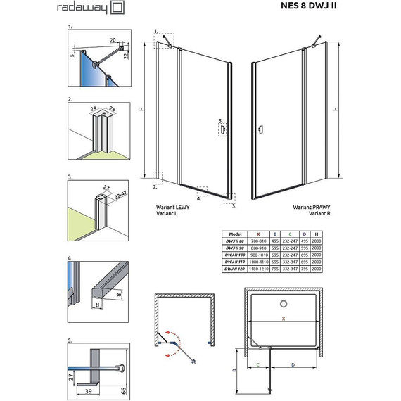 Душевая дверь Radaway Nes 8 Black DWJ II 100 см 10083100-54-01L (стекло 8 мм), черный/прозрачное - фото 6