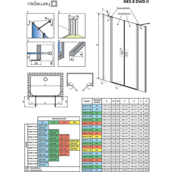 Душевая дверь Radaway Nes 8 DWD II 170 см W2 (стекло 8 мм), хром/прозрачное - фото 7