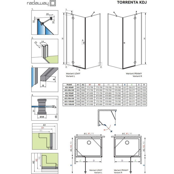 Душевое ограждение Radaway Torrenta KDJ 100x90 см 132246-01-01R, хром/прозрачное - фото 7