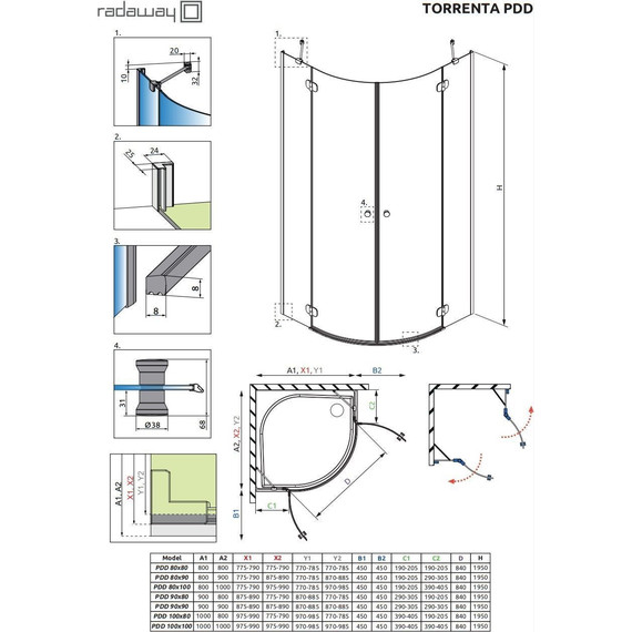 Душевое ограждение Radaway Torrenta PDD 100x80 см 131640-01-01, хром/прозрачное - фото 8