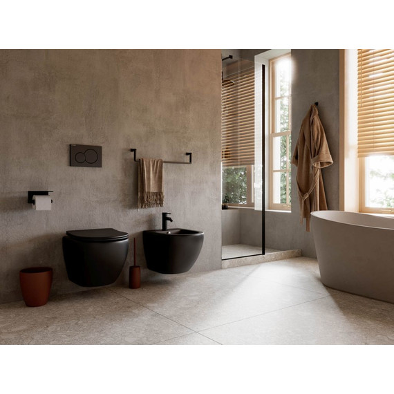 Унитаз подвесной Ceramicanova Metropol Rimless CN4002MB с тонкой крышкой микролифт, черный матовый, Цвет производителя: чёрный матовый - фото 12