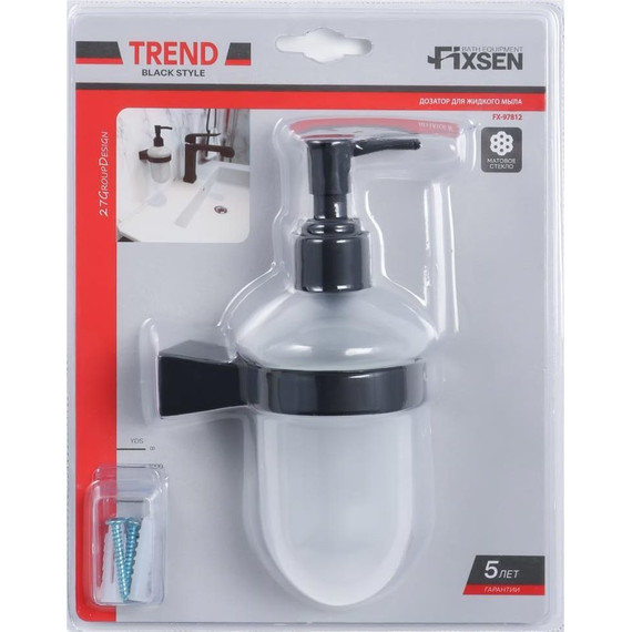Дозатор для жидкого мыла Fixsen Trend FX-97812, цвет чёрный матовый - фото 2