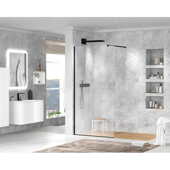 Душевая перегородка Cezares 110 см LIBERTA-L-1-110-C-NERO (телескопический кронштейн, стекло 8 мм) черный/прозрачное - фото 2