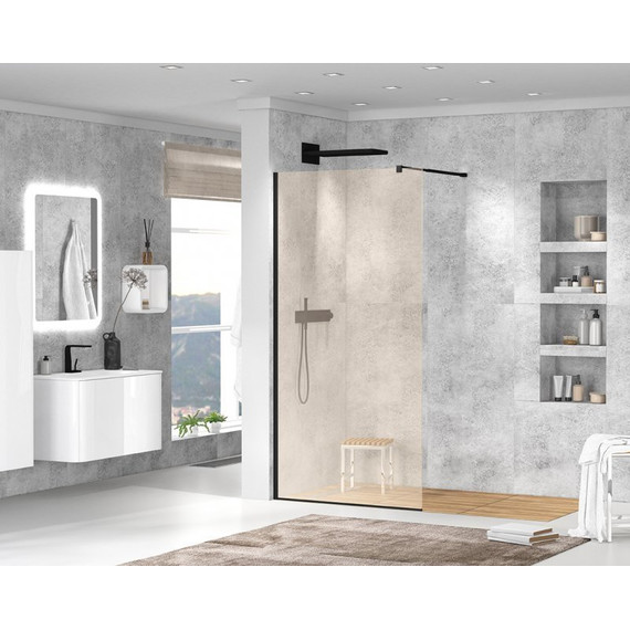 Душевая перегородка Cezares 80 см LIBERTA-L-1-80-BR-NERO (телескопический кронштейн, стекло 8 мм) черный/бронза - фото 2