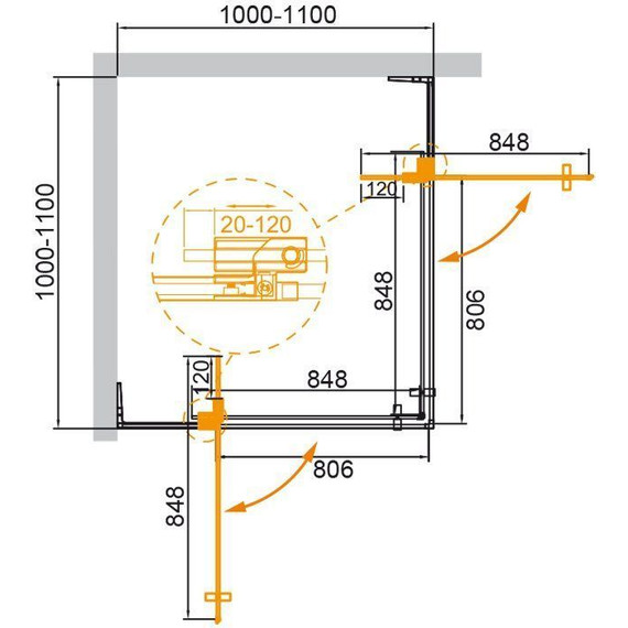 Душевое ограждение Cezares (100-110)x(100-110) см SLIDER-A-2-100/110-C-Cr (стекло 8 мм) хром/прозрачное - фото 8