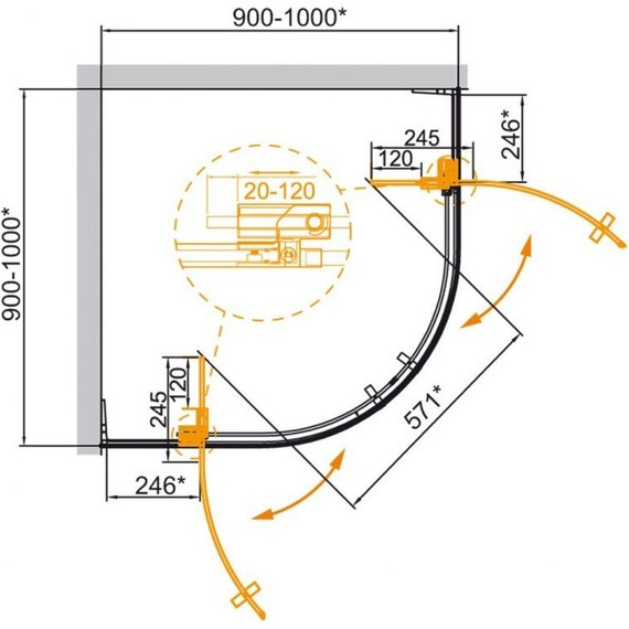 Душевое ограждение Cezares (90-100)x(90-100) см SLIDER-R-2-90/100-GRIGIO-NERO (стекло 8 мм) черный/серое - фото 5