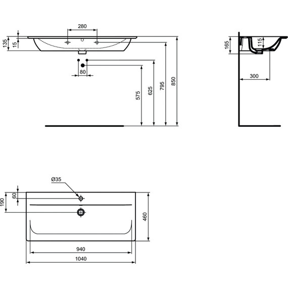 Раковина подвесная Ideal Standard Connect Air 104 см E027401 - фото 6