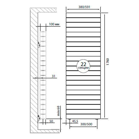 Вертикальный радиатор Royal Thermo Piano Forte Tower Noir Sable 590х1760 мм (22 секции) - фото 3