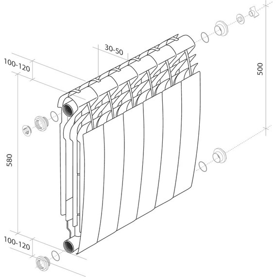 Радиатор Royal Thermo Biliner Alum 500 Bianco Traffico 970х580 мм (12 секций) - фото 5