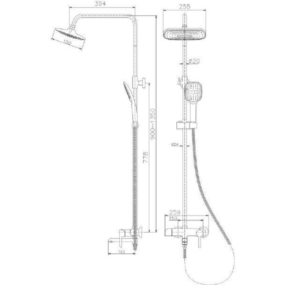 Душевая стойка Haiba HB24805-7, черный/хром - фото, картинка 5 Душевая стойка Haiba HB24805-7, черный/хром - фото 5