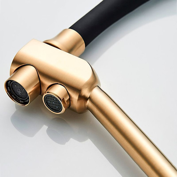 Смеситель для кухни Ledeme L4855Y-2, черный/золотой сатин - фото 3