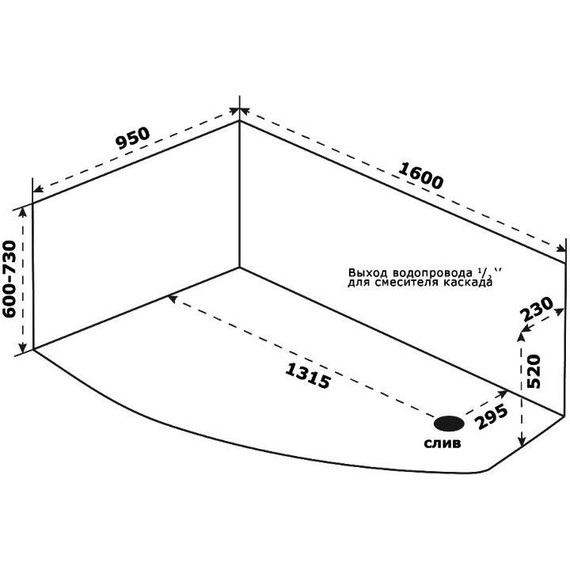 Ванна акриловая Bas Камея 160х95 см R (на каркасе), Размер - мм: 1600х950 - фото 7