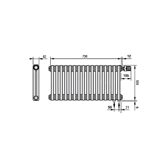 Радиатор Zehnder Charleston Retrofit 2056 760х560 мм (16 секций) нижнее подключение - фото 5