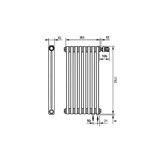 Вертикальный радиатор Zehnder Charleston 2180 390х1790 мм (8 секций) нижнее подключение, белый - фото 5