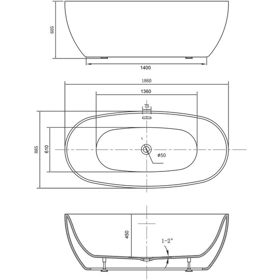 Ванна отдельностоящая Vincea 186x88 см VBT-405-1860 - фото 5