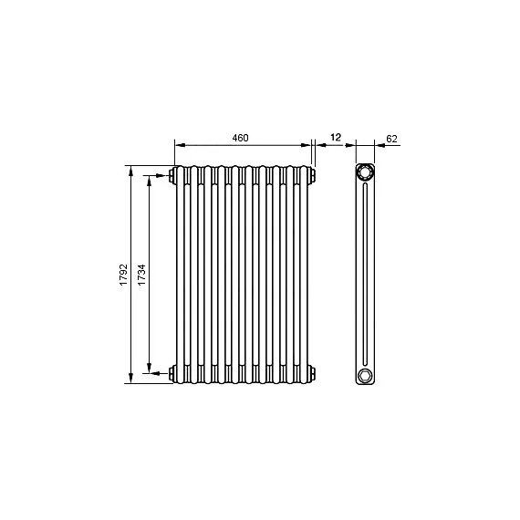 Вертикальный радиатор Zehnder Charleston 2180 490х1790 мм (10 секций) боковое подключение - фото 5