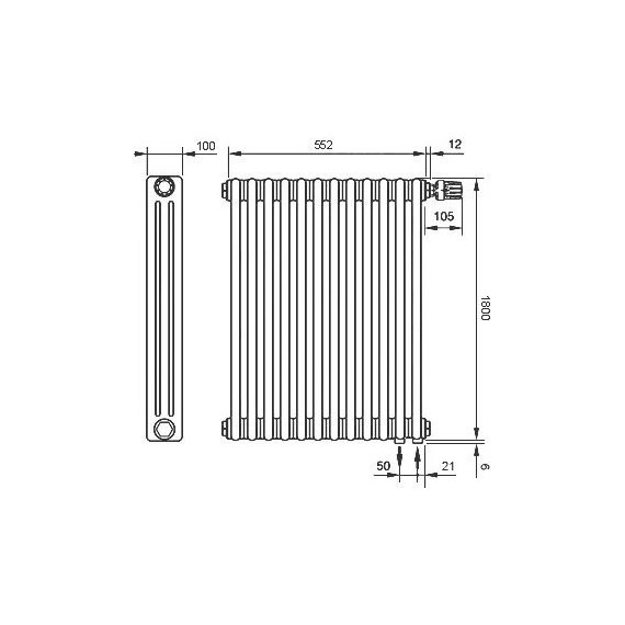 Вертикальный радиатор Zehnder Charleston 3180 580х1800 мм (12 секций) нижнее подключение - фото 5