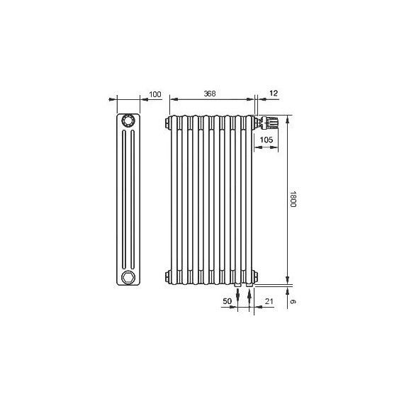 Вертикальный радиатор Zehnder Charleston 3180 390х1800 мм (8 секций) нижнее подключение - фото 5