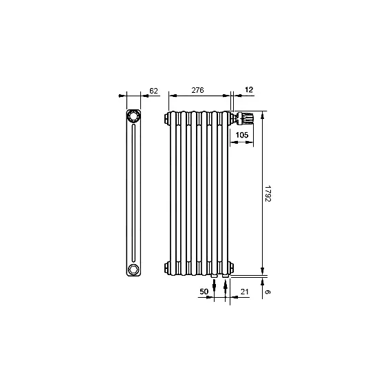 Вертикальный радиатор Zehnder Charleston 2180 200х1790 мм (6 секций) нижнее подключение - фото 6