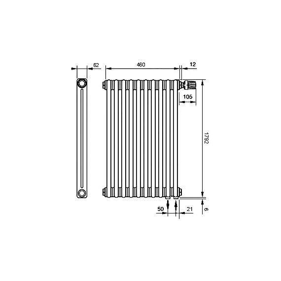 Вертикальный радиатор Zehnder Charleston 2180 490х1790 мм (10 секций) нижнее подключение - фото 5