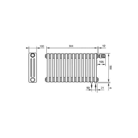 Радиатор Zehnder Charleston Retrofit 3057 670х570 мм (14 секций) нижнее подключение - фото 5