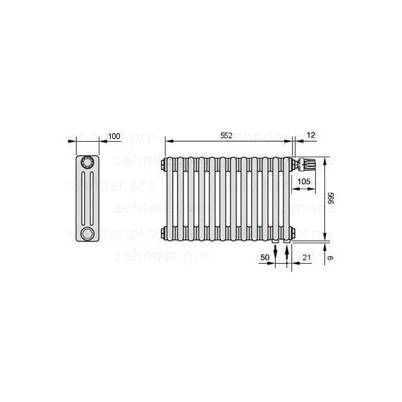Радиатор Zehnder Charleston Retrofit 3057 580х570 мм (12 секций) нижнее подключение - фото 5