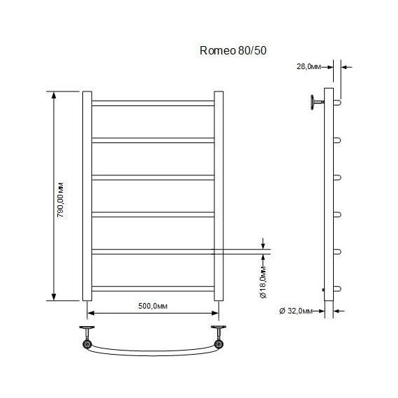 Полотенцесушитель водяной Aquanet Romeo П6 500х800 мм 266725 - фото 2