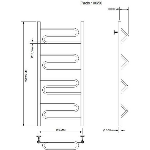 Полотенцесушитель водяной Aquanet Paolo П12 500х1000 мм 266734 - фото 2