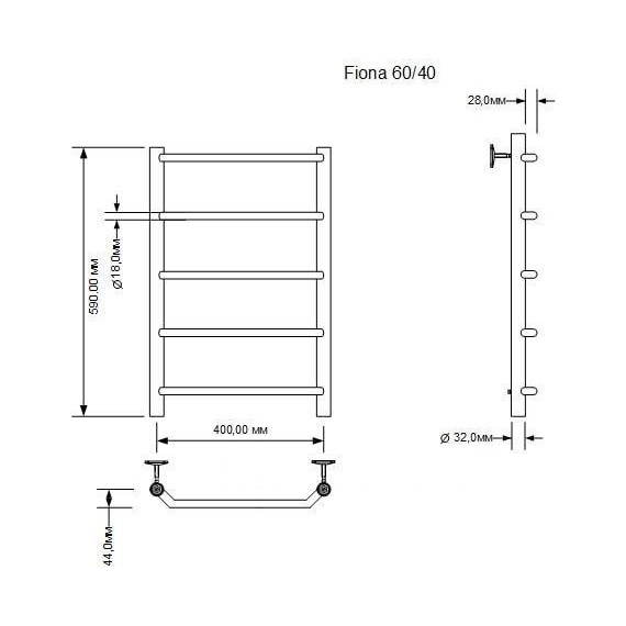 Полотенцесушитель водяной Aquanet Fiona П5 400х600 мм 266735 - фото 2