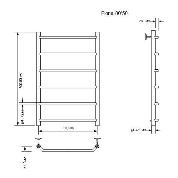 Полотенцесушитель водяной Aquanet Fiona П6 500х800 мм 266737 - фото 2