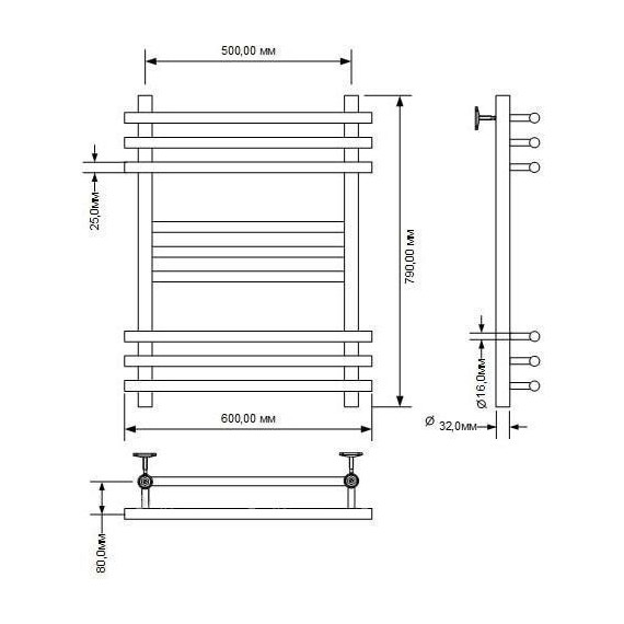 Полотенцесушитель водяной Aquanet Largo П9 500х800 мм 266745 - фото 2